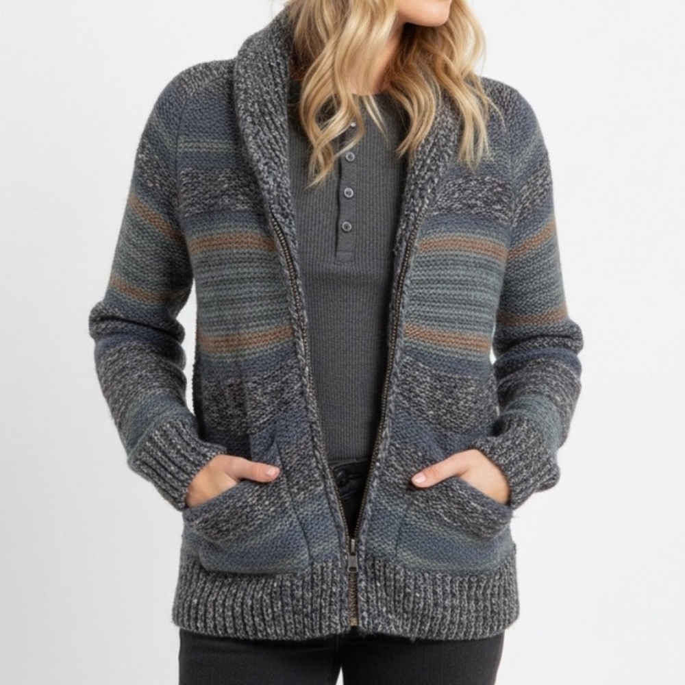 WILFRED FREE Highland Marled Alpaca Wool Shawl Collar Zip Cardigan Sweater L